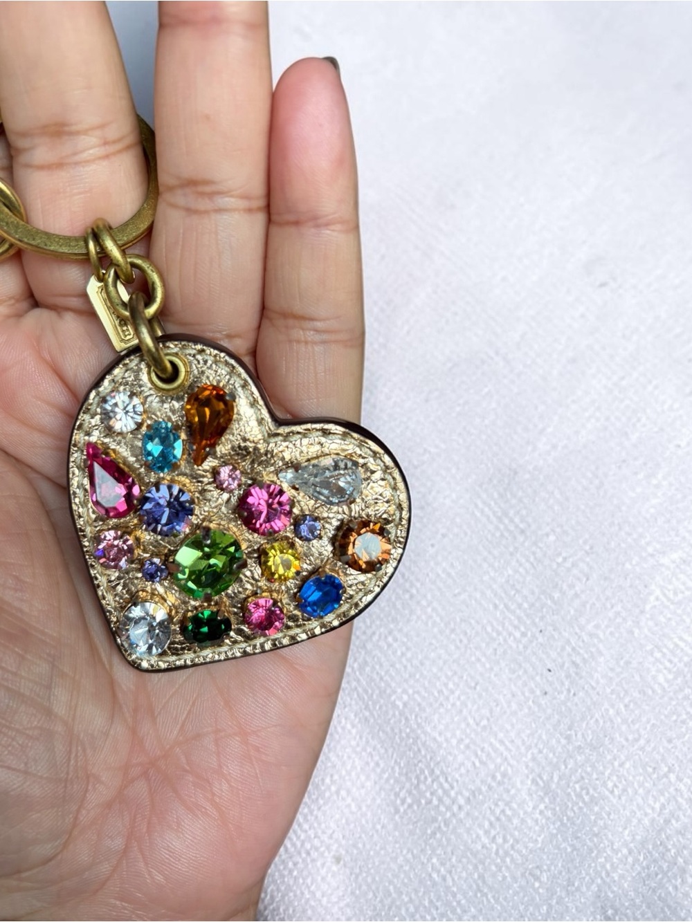 Coach Gold Heart Crystal Keychain Charm - Multicolor Accent